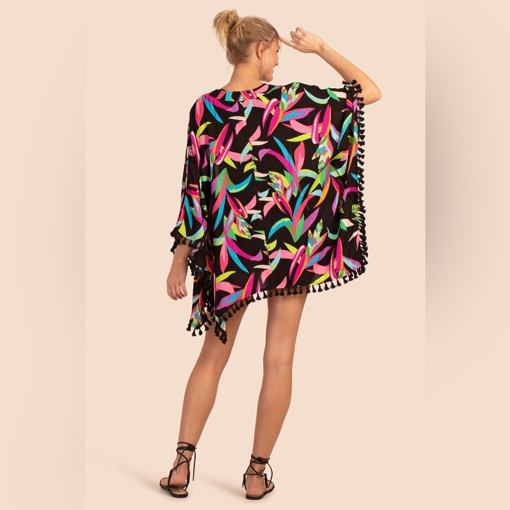 Trina Turk Birds Of Paradise Fringe Kimono Swim Cover Up One Size NWT - Picture 2 of 13